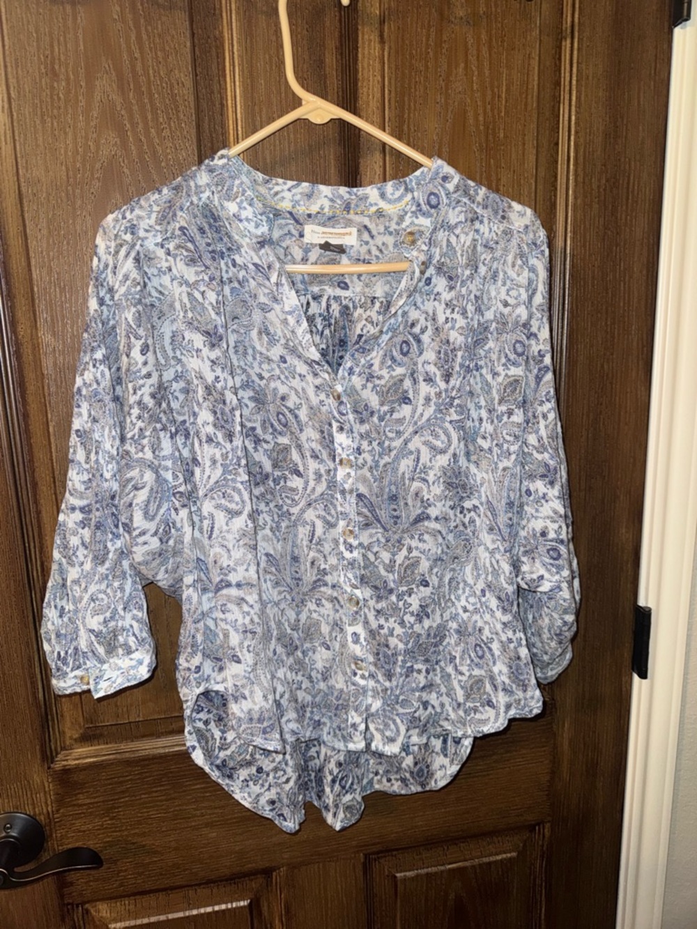 Anthropologie Blue and White Paisley Button-Front Shirt
